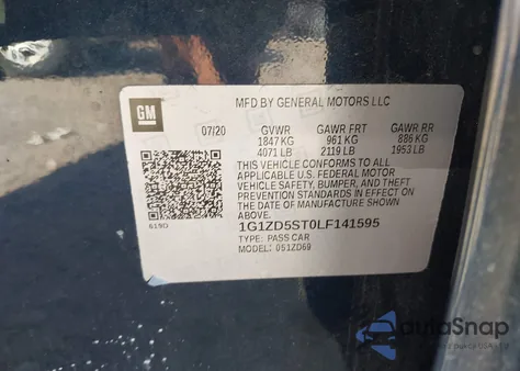 2020 Chevrolet Malibu Fwd Lt из США, поврежденный, VIN 1G1ZD5ST0LF141595